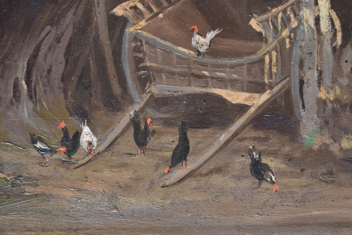 Albert Charles PHILIPPON "Cour de ferme" 1886 huile sur toile 26x40-photo-1